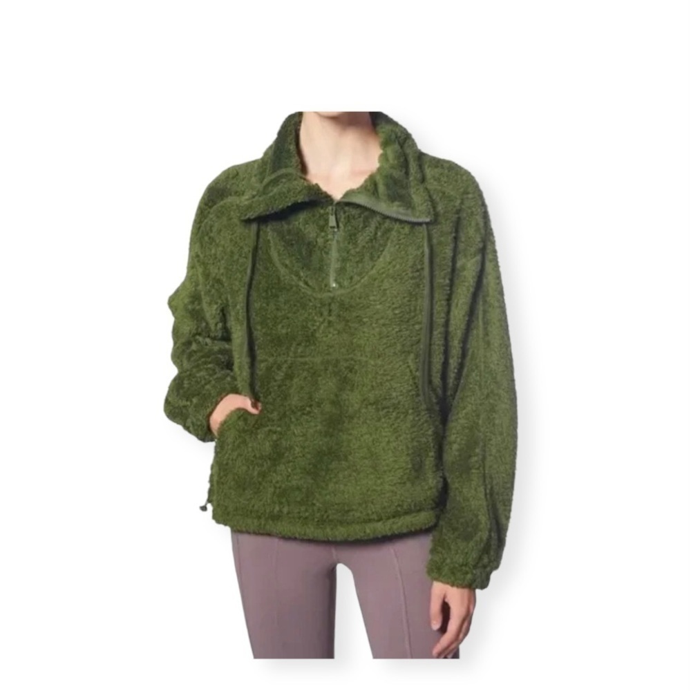 Free People Movement Big Sky Faux Fur Pullover in Green Size Small.